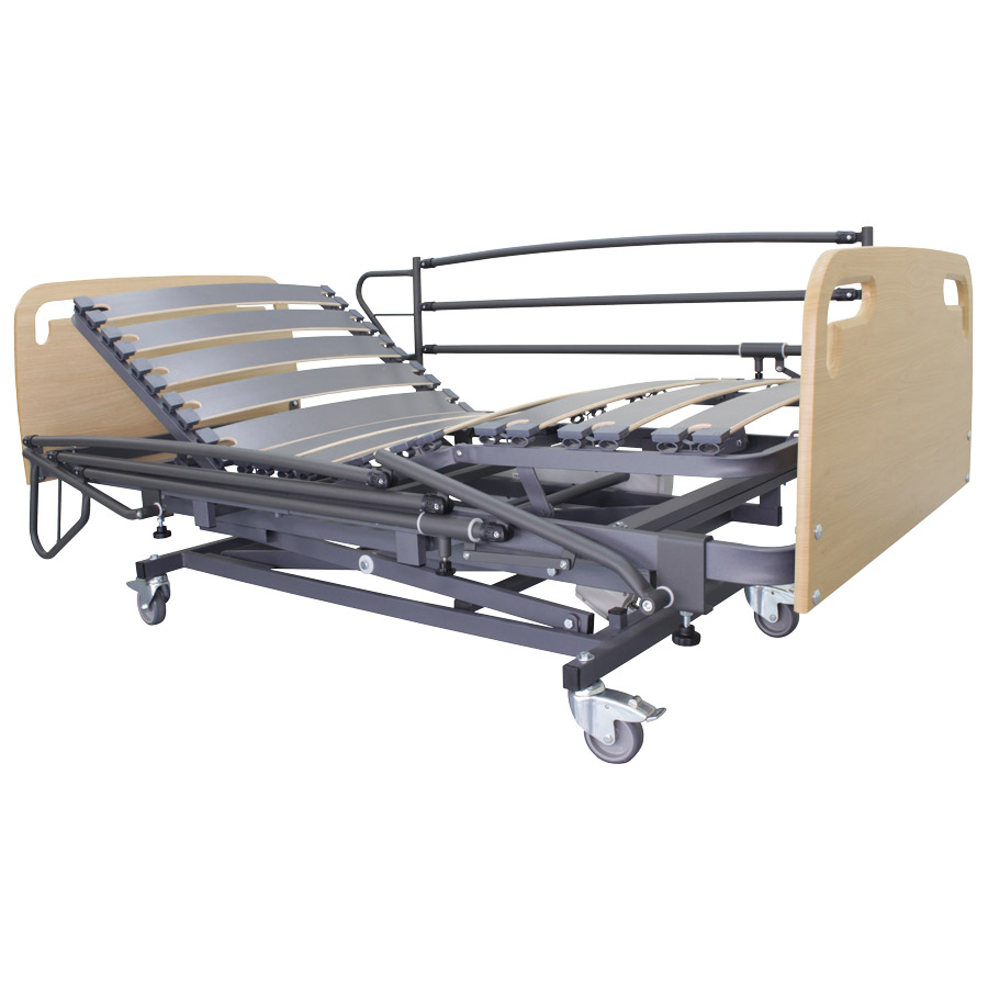 Cama articulada con carro elevador Orion Cama articulada Orión con carro elevador, barandillas y cabeceros