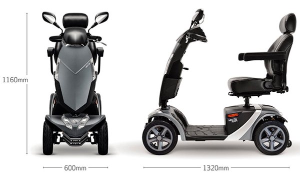 Scooter Vecta Sport Medidas del scooter eléctrico Vecta Sport (vista frontal y lateral)