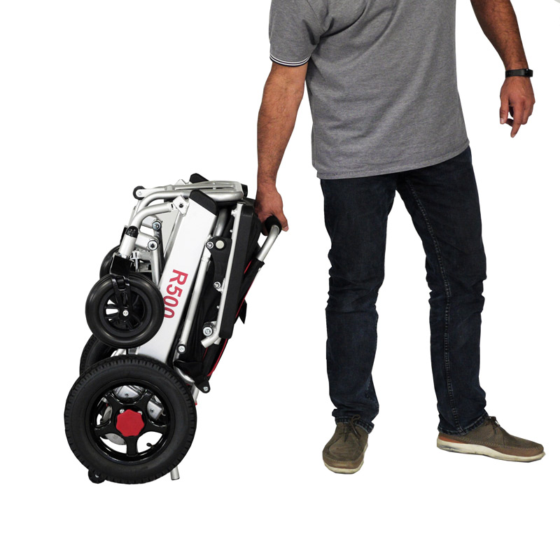 Silla eléctrica R500 Silla de ruedas R500 plegada y transportada como trolley