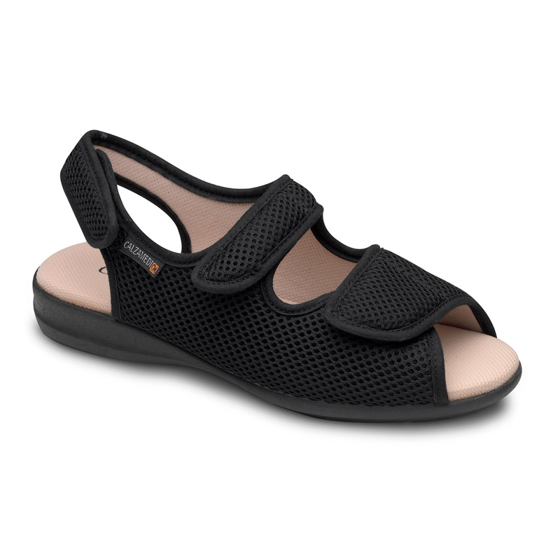 Zapatillas de rejilla con apertura total Zapatilla ortopédica negra de rejilla con apertura total
