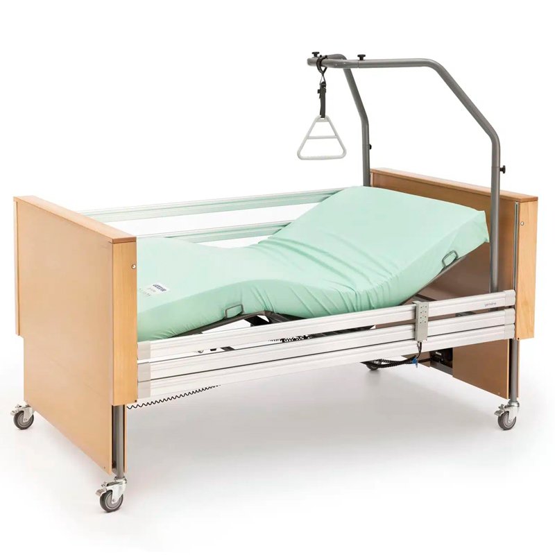 Cama articulada elevadora bariátrica Geria 300 Cama articulada Geria 300 con colchón verde y trapecio incorporado