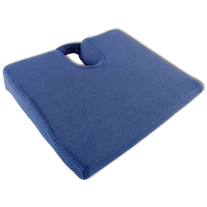 Cojín cuña para coxis Cojín cuña azul con corte posterior para liberar presión en el coxis