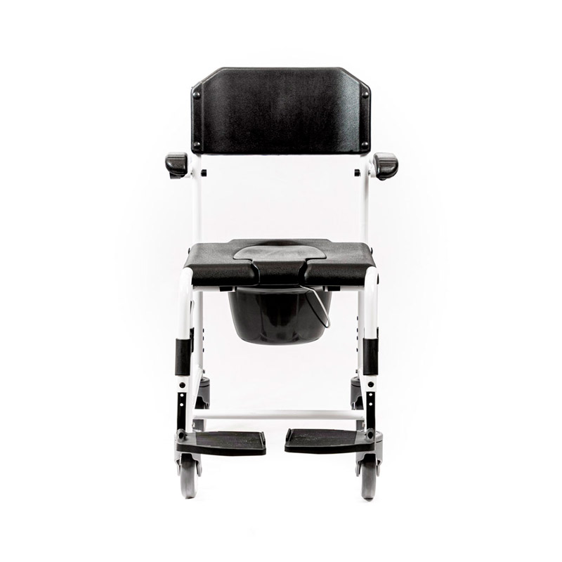 Silla ducha inodoro Garbi Vista frontal de la silla GARBI con reposapiés