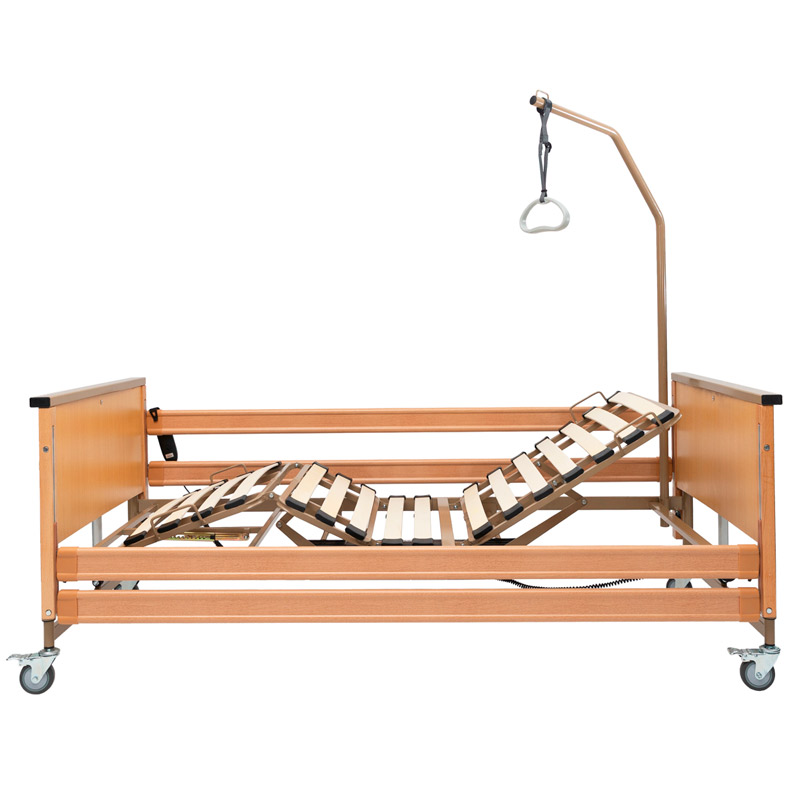Cama articulada elevable Aries Vista lateral de la cama elevadora Aries con respaldo y piernas elevadas