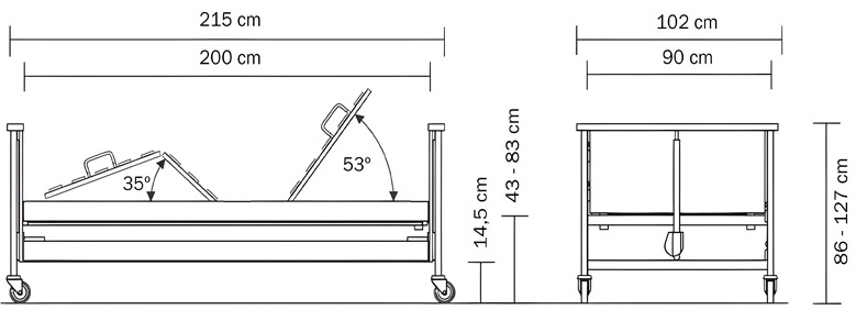 Cama articulada elevable Aries Medidas de la cama articulada elevadora Aries con planos y ángulos