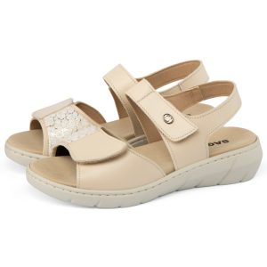 Sandalias de mujer beige con juanetera y cierre regulable