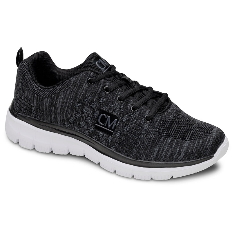 Zapatillas casual hombre 2163 Zapatillas negras con suela blanca y cordones, modelo ortopédico para hombre
