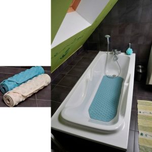 Alfombra de baño extralarga antideslizante colocada en bañera