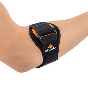 Brazalete para epicondilitis ajustado con cincha a 3 cm del codo