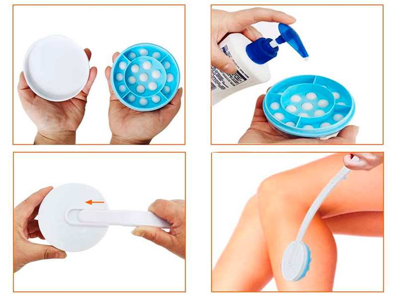 Aplicador de crema Secuencia de pasos para abrir, rellenar y usar el aplicador de lociones