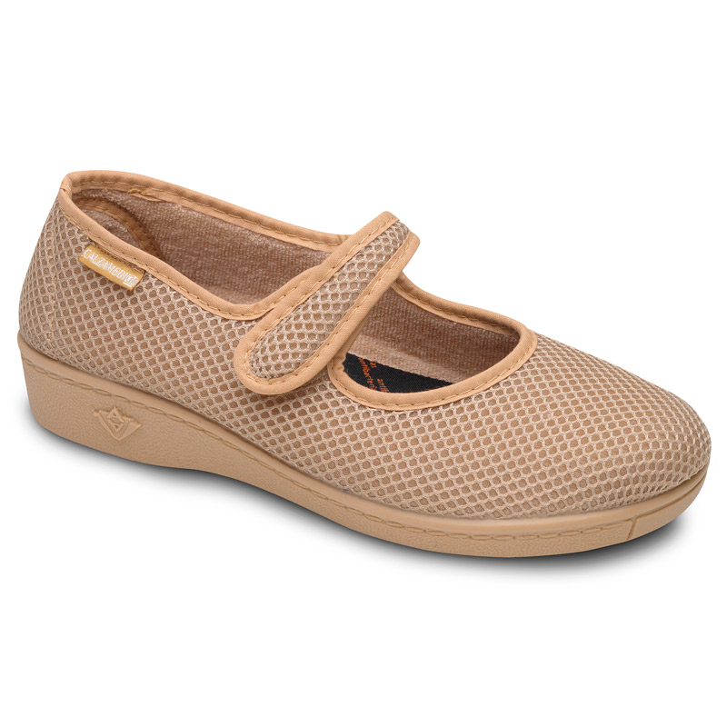 Merceditas cómodas y ligeras Merceditas ortopédicas de malla en color beige con cierre ajustable de velcro