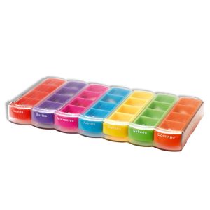 Pastillero Tutifruti con siete módulos de colores rotulados por días