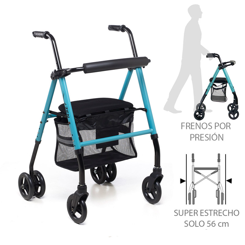 Rollator aluminio Zen Andador rollator Zen ultraligero freno presión