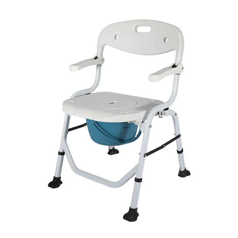 Silla de ducha plegable con inodoro Silla de ducha plegable de aluminio con asiento de PE, cubeta orinal y brazos abatibles