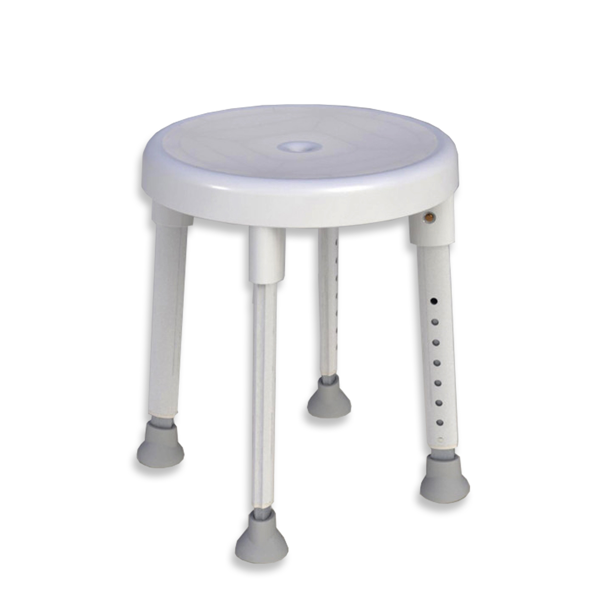 Taburete de baño Milano Taburete de baño Milano redondo, aluminio y plástico inoxidables, patas regulables 42–57 cm con conteras de goma