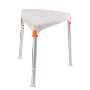 Taburete de ducha Corner triangular, color blanco, estructura inoxidable