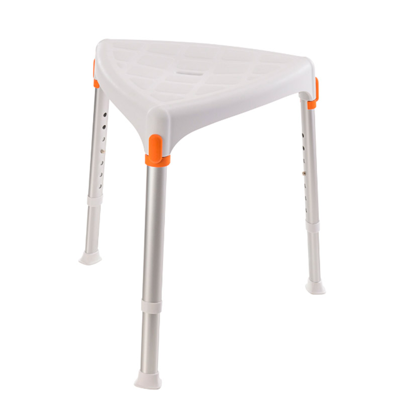 Taburete triangular corner Taburete de ducha Corner triangular, color blanco, estructura inoxidable