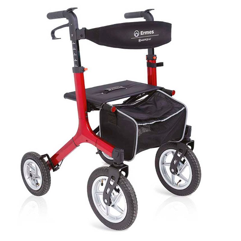 Rollator todoterreno Ermes Andador Ermes todoterreno de aluminio rojo con asiento y ruedas neumáticas
