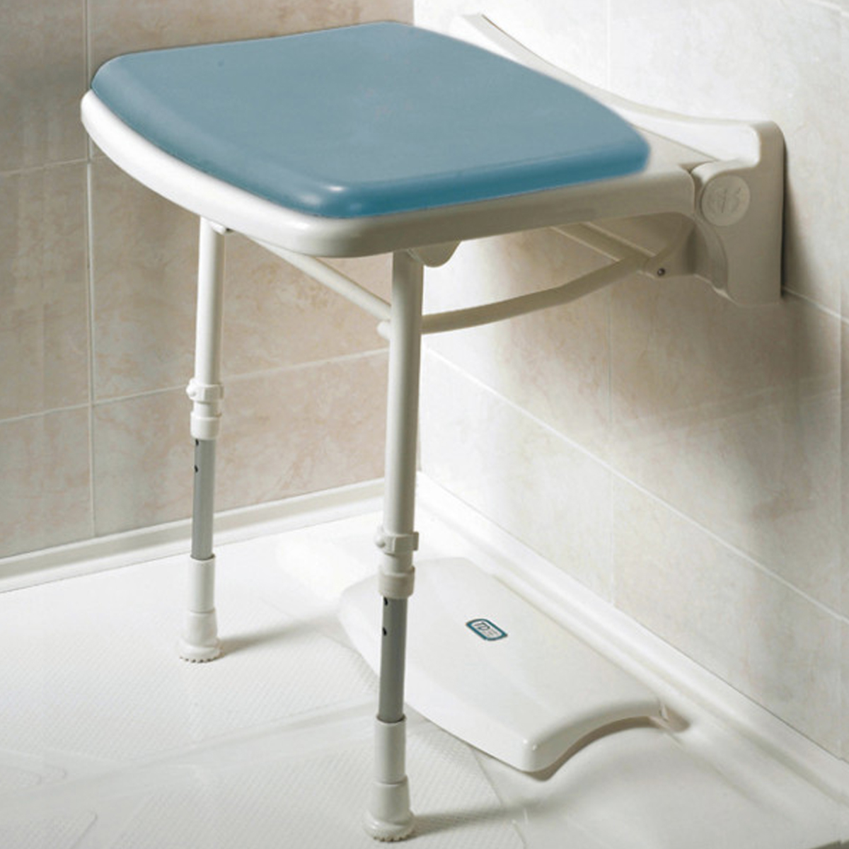 Asiento abatible acolchado Asiento de ducha abatible acolchado instalado con pata regulable