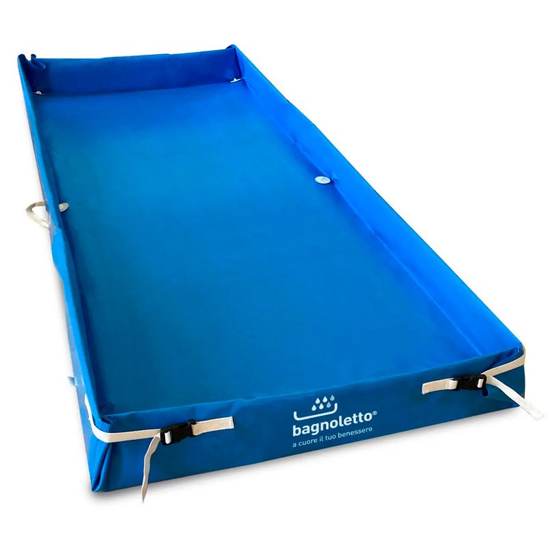 Ducha en la cama Bagnoletto Vista de la bañera de cama Bagnoletto en PVC esmaltado azul, desinfectable en frío