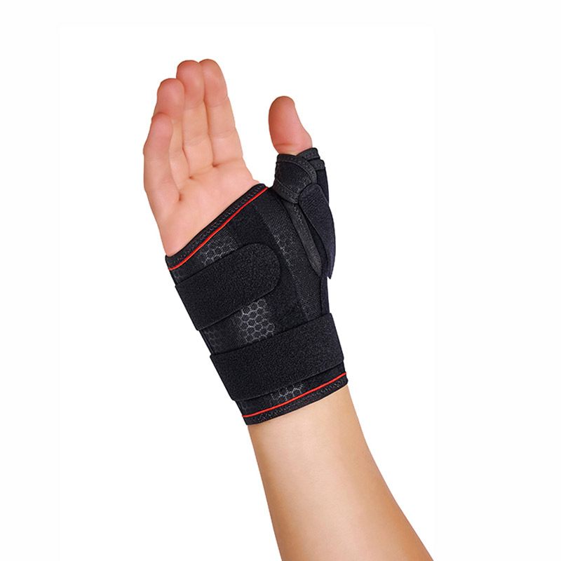 Muñequera semirrígida con férula pulgar corta Muñequera ortopédica semirrígida con férula pulgar vista lateral