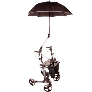Parasol PROF negro abierto y ajustado al andador