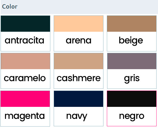 Medias Mediven Elegance Carta de colores de las medias mediven elegance: antracita, arena, beige, caramelo, cashmere, gris, magenta, navy y negro