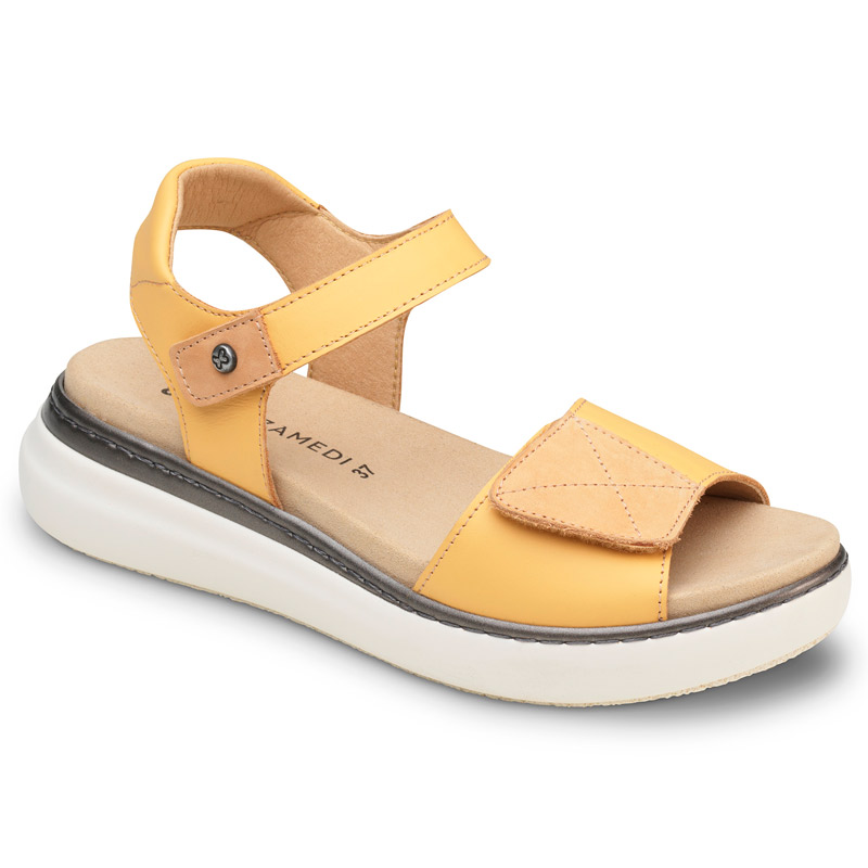 Sandalias de ancho especial 0812 Sandalias ortopédicas mujer 0812 color mostaza con cierre de velcro