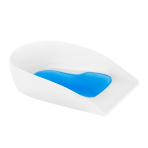 Talonera ortopédica de silicona con zona azul blanda para espolón y fascitis plantar