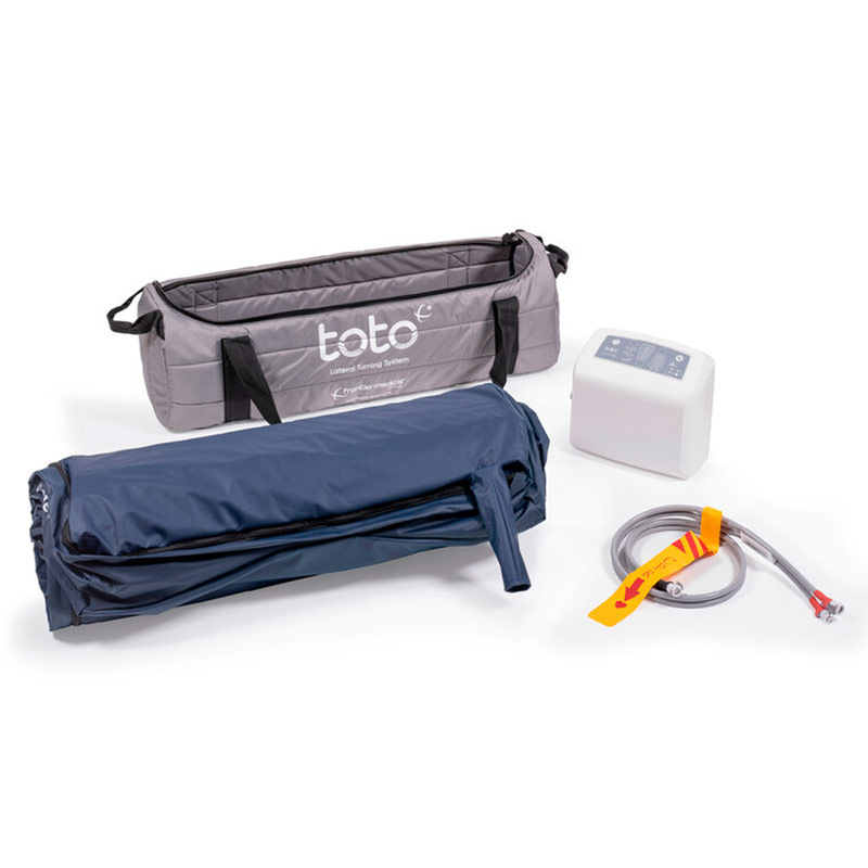 Toto, sistema automático de cambio postural Componentes del sistema Toto con unidad de control, manguera y plataforma