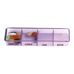 Pastillero diario Medimax con compartimentos para desayuno, comida, cena y noche