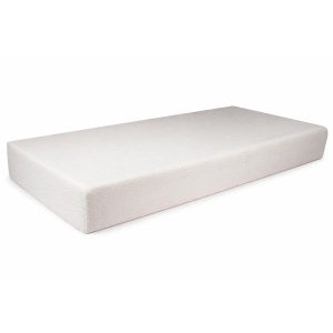 Vista del colchón viscoelástico Ergofoam 28 con funda de tipo textil en color blanco