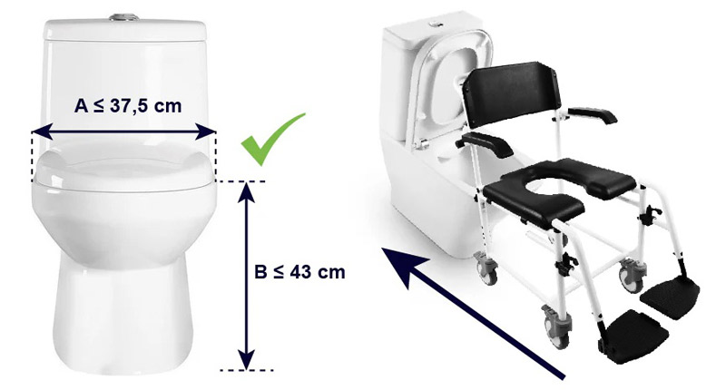 Silla de ducha con ruedas K30010 Medidas necesarias del inodoro para usar la silla K30010