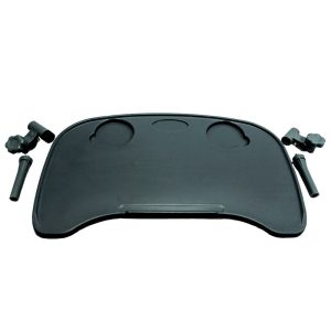 Mesa para silla de ruedas con portavasos integrada. Compatible con tubos de 2 a 4 cm y separación de 42 a 59 cm