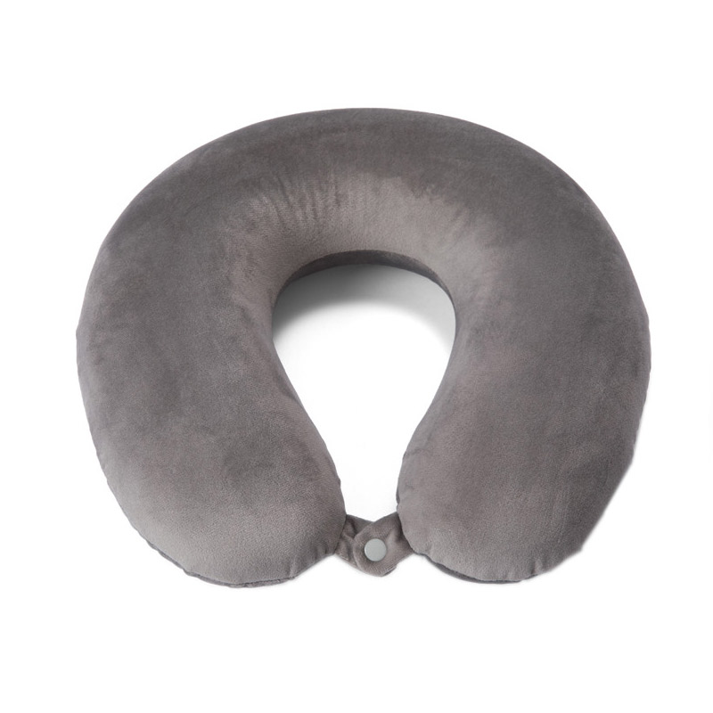 Almohada cervical de viaje Visco Cojín cervical de viaje en forma de U color gris con cierre a presión en la parte frontal