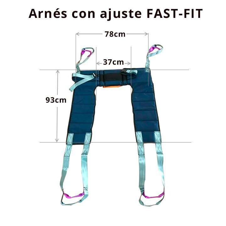 Grúa de traslado Vulcan Maxi Arnés FAST-FIT con alto 93 cm, ancho 78 cm y hueco central 37 cm