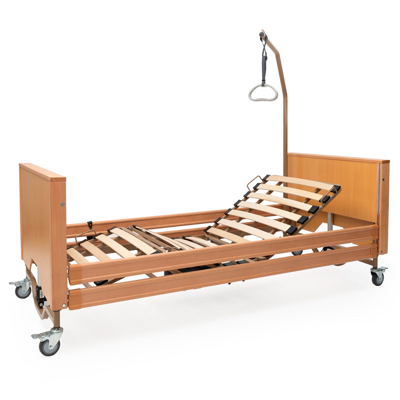 Cama elevadora Baja Low Cama elevadora baja Low con somier de lamas de madera articulado y trapecio incorporador