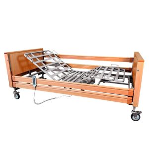 Cama articulada elevadora Gardenia con cabecero y piecero en madera y ruedas con freno
