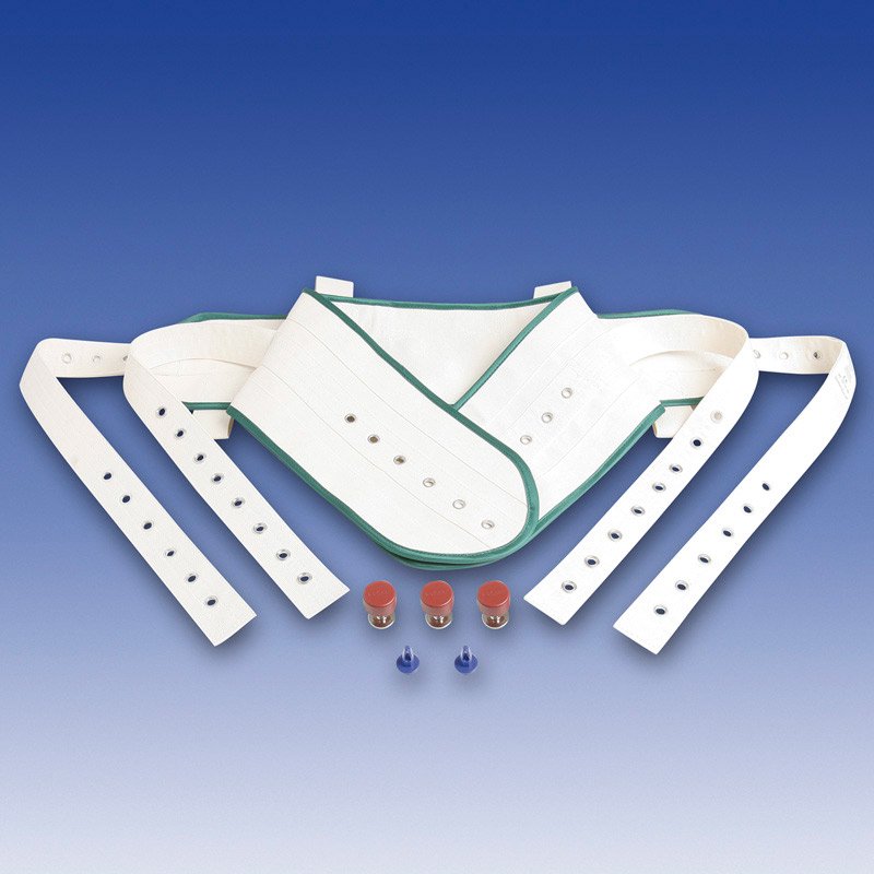 Cinturón abdominal para cama con imanes Cinturón abdominal para cama con ribete verde, bandas laterales y botones de cierre magnéticos con llaves