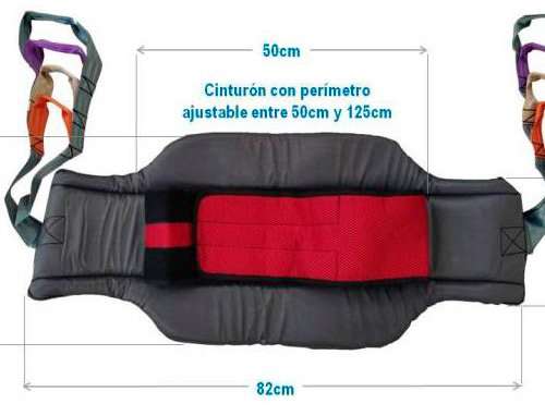 Grúa Vulcan Up Bipedestación Arnés extendido con indicación de cinturón ajustable entre 50 cm y 125 cm y medidas 50 cm y 82 cm