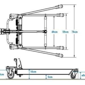 Grúa Vulcan Up Bipedestación Dibujo técnico de la base con ancho 59 cm patas cerradas y 78 cm patas abiertas