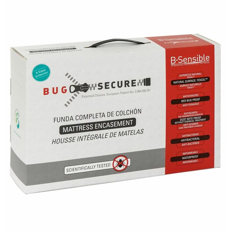 Funda de colchón BugSecure Caja del producto BugSecure funda completa de colchón antichinches