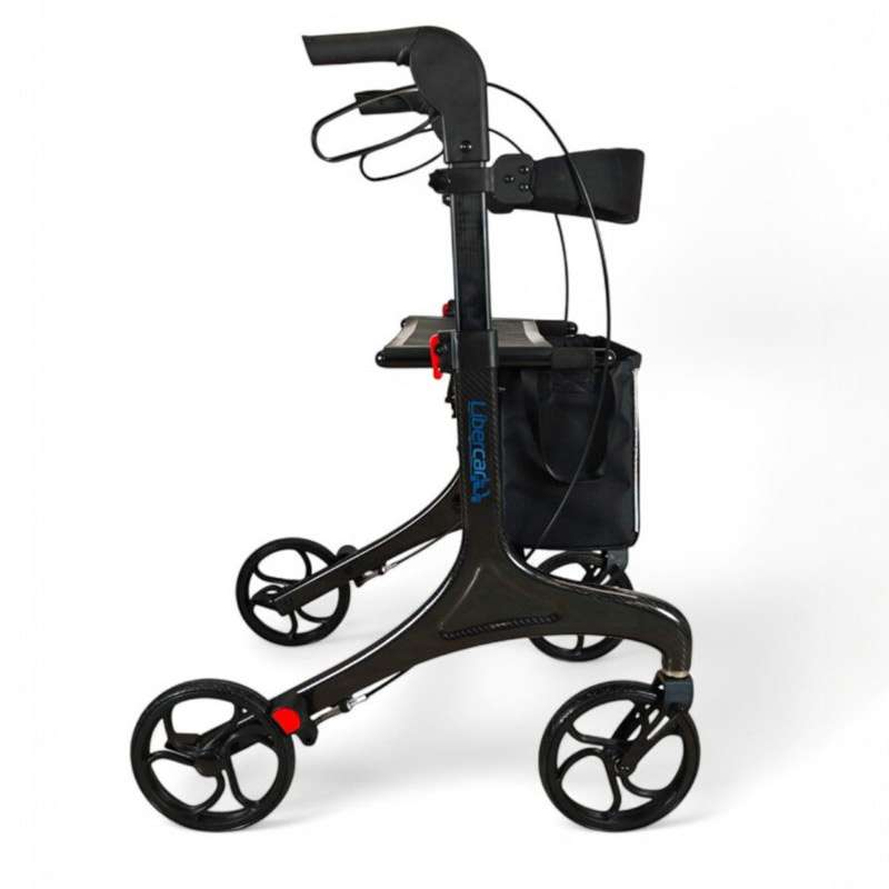 Rollator Karbon Vista lateral del andador Rollator Karbon Libercar con asiento y bolsa