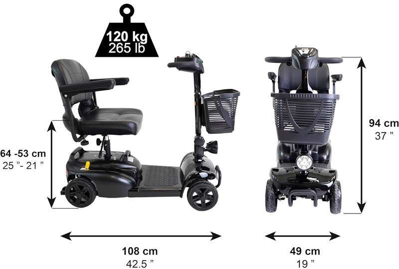 Scooter eléctrico Kmina PP10044 Dimensiones y peso máximo del Scooter eléctrico Kmina PP10044