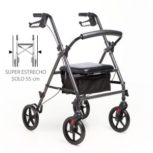 Rollator Forte compacto de 55 cm con ruedas de 200 mm y asiento acolchado