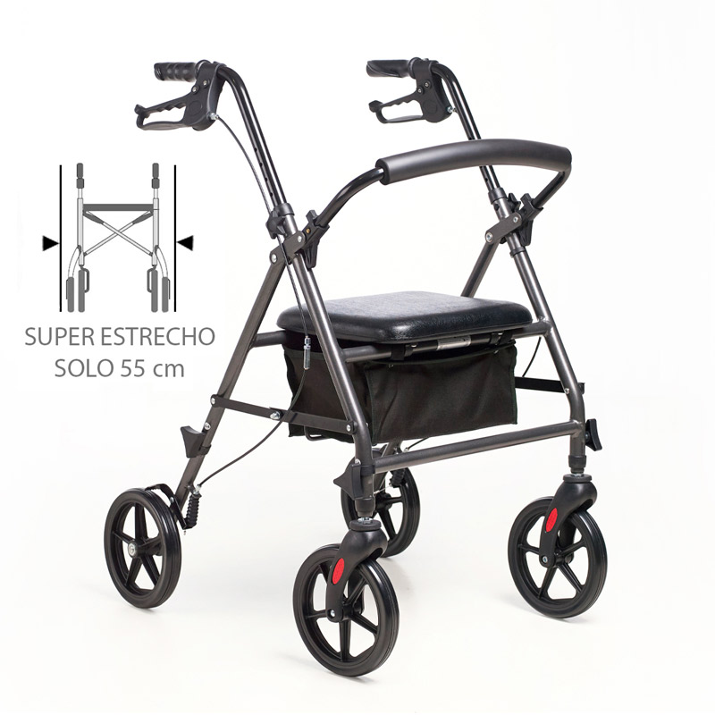 Rollator Forte Rollator Forte compacto de 55 cm con ruedas de 200 mm y asiento acolchado