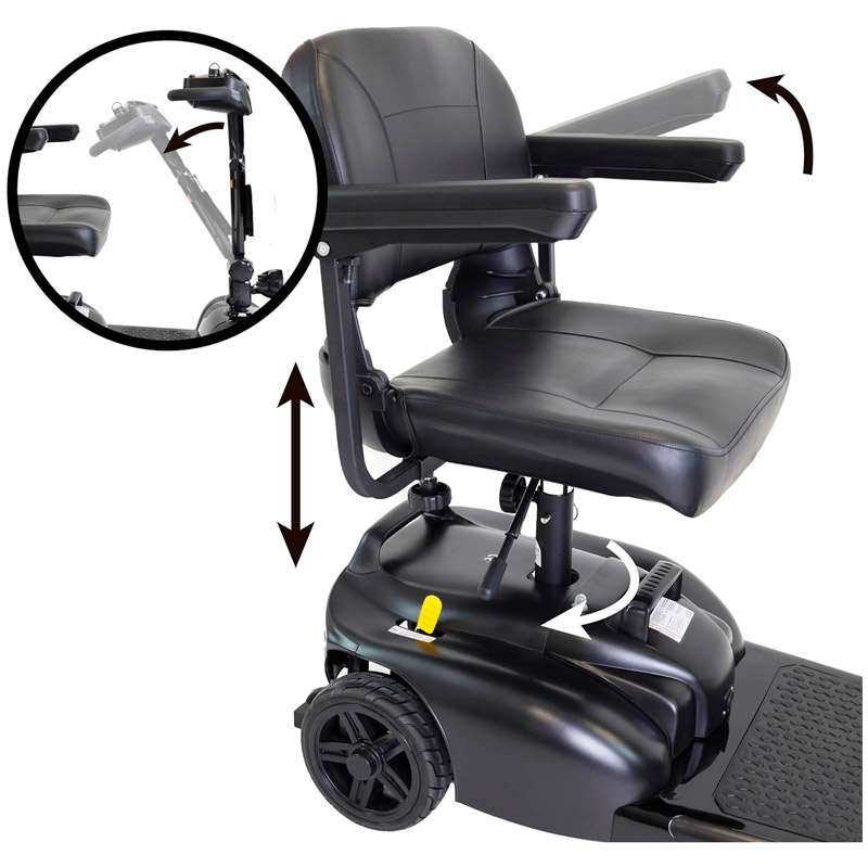 Scooter eléctrico Kmina PP10044 Asiento giratorio, reposabrazos abatibles y manillar regulable del Scooter eléctrico Kmina PP10044