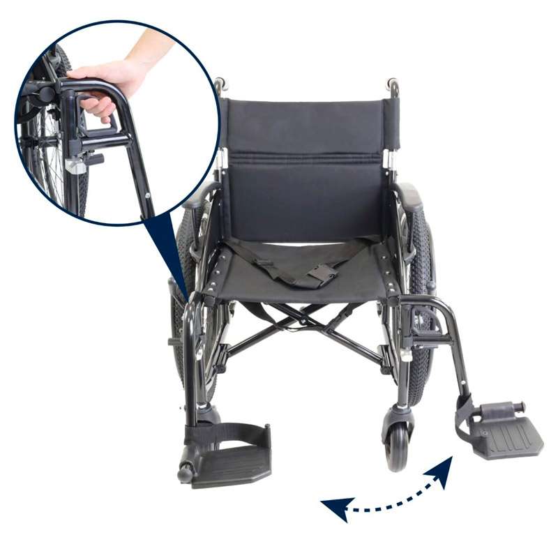 Silla de ruedas todoterreno K10077 Detalle del reposapiés abatible de la silla de ruedas todoterreno K10077