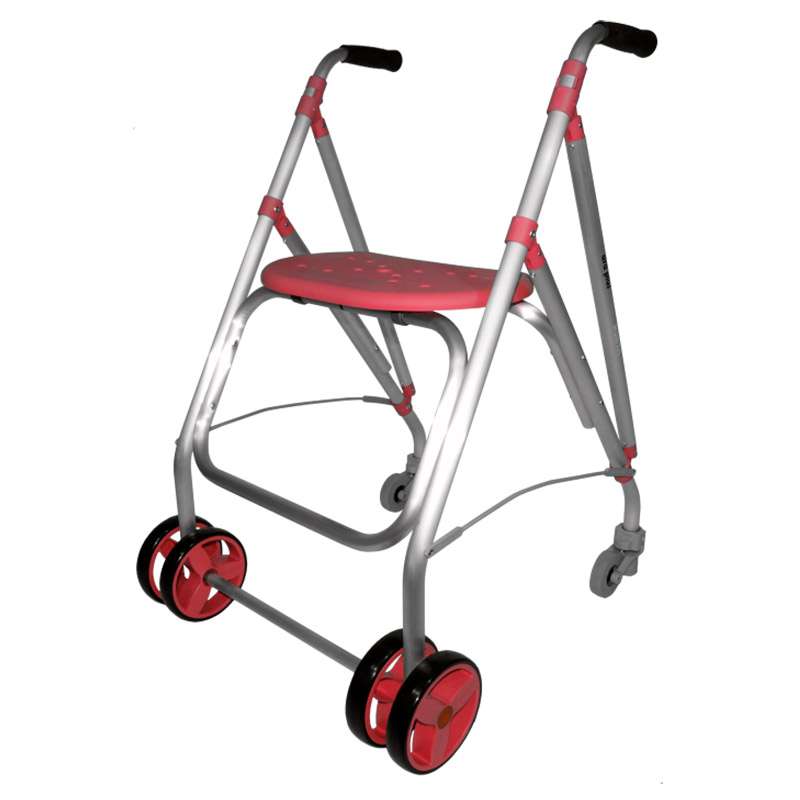 Andador Ara-plus Vista del Andador Ara-plus con asiento Coral y freno por presión en ruedas traseras