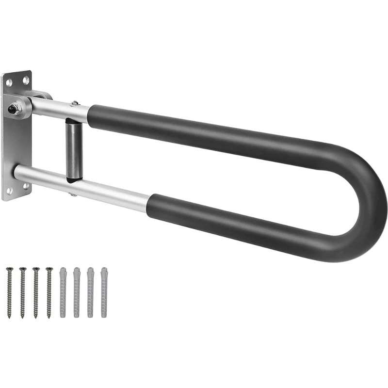 Barra de apoyo abatible acolchada Barra de apoyo abatible acolchada de aluminio para inodoro con tornillos y tacos